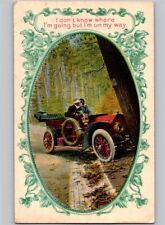 c1905 Don’t Know Where I’m Going But I’m On My Way Old Car Crash Kiss Postcard picture