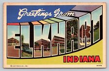 Vintage Big Large Letter Greetings Elkhart Indiana HS Hospital Hotel Curteich PC picture