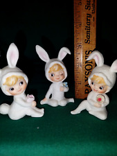 3 Vtg Anthropomorphic Snow Baby Easter Bunny/Rabbit Figurine Set Japan?Lefton?PY picture