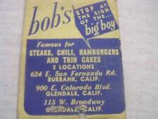 1930's Bob's Big Boy 3 Locations 2 in Burbank & Glendale CA MIDGET Matchcover picture