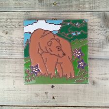 Vintage 1999 Earthtones Hanging Tile Wall Art Clay Grizzly Bear Wildlife picture