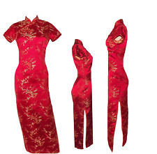1960's Golden Dragon Red Silk Chinese Japanese Oriental Geisha Dress picture