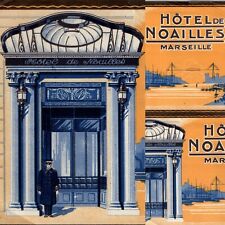 x3 LOT c1930s Marseille, France Luggage Label Hotel de Noailles Art Deco 5D picture