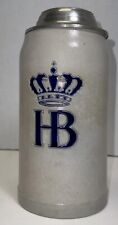 HB Crown 1L Lidded Beer Stein: Hofbrauhaus Munchen German Salt Glaze Stoneware picture