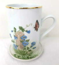 9oz Tea Cup w/ Coaster Lid Lidded Morning Glory Butterfly Original D Bohemia picture