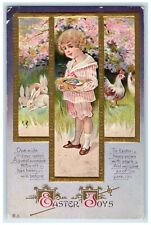 c1910's Easter Boy Holding Eggs Bunnies Chicken Hen Nash Carnegie PA Postcard picture
