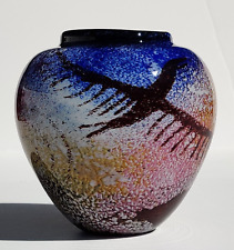 Rick Satava Petroglyph Multi Color Studio Art Glass Vase - Signed & Dated 1991 picture