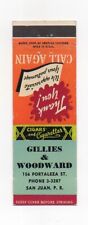 Gillies & Woodward San Juan PR Unused Front Strike Matchcover Candy Cigars picture