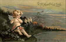 Valentine Fantasy Cupid Playing Flute c1910 Vintage Postcard picture