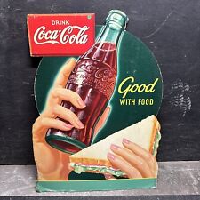 Vtg 1938 Coca-Cola Good With Food Lithograph Cardboard Stand  Sign 43“ X 32”￼ picture