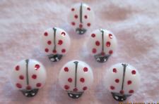 Insects #7 -6 Czech Glass Ladybugs - Red Spots on White Buttons .371