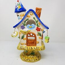 Bluebirds Candle Holder Birdhouse Cottage Colorful Ceramic Country Decor Vtg picture