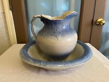 victorian antique blue white wash basin pitcher set picture
