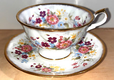 Springfield Bone China Cup & Saucer Made in England Flowers & 22k Gold Red Lion picture