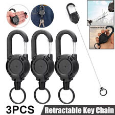 3X Car Key Chain Heavy Duty Retractable Carabiner Badge Holder Steel Cord  picture