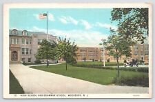 High School & Grammar School~Woodbury NJ~Courtyard~US Flag~Sidewalk~PM 1931 PC picture