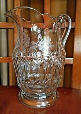 Antique Pitcher Glass EAPG BLOCK HONEYCOMB Monogrammed P ETCHED Stunning picture