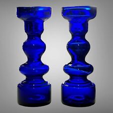Mid-Century Modern MCM Danish Cobalt Blue Glass Candleholders Set of 2 picture
