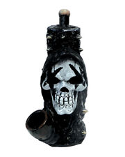 Spiked Skull Handmade Tobacco Smoking Hand Pipe Rock Black and White Grim Reaper picture