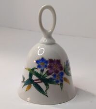 UCGC Decorative Bell Blue And Purple Flowers Hand Painted Gold Trim picture