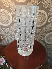 Vtg 1970's Nachtmann Mid Century Crystal Geometric Frosted Clear Cylinder Vase  picture