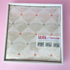 Vintage NOS Japanese Fan Design Fabric Covered Silver Magnetic Photo Album picture