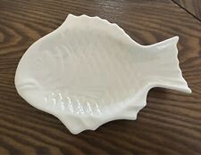 Vintage White Ceramic Fish-Shaped Plate ~ Great for shells, sauces or candy dish picture