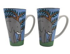 NWT URSULA DODGE Endangered Species Elephants Coffee Latte Mugs 16 oz. Set of 2 picture
