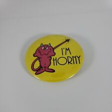 Vintage 1970s Little Horned Devil Pointed Tail I'm Horny Button Pinback picture