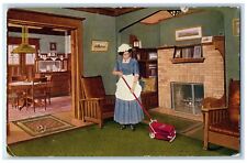 Arts Crafts House Interior Woman Vacuum Advertising Peoria Illinois IL Postcard picture