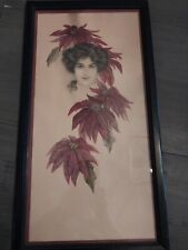 Young Lady With Red Flowers John Knowles 1910 American Illustrator 19x9 1/2  picture