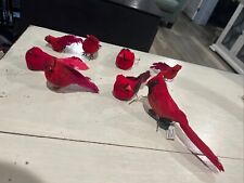 Lot of 8 Vintage Flocked Felt & Feather Cardinal Tree Ornaments picture