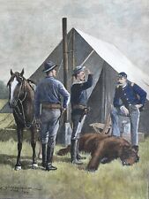 1889 OLD WEST US CAVALRY BEAR HUNTING R. ZOGBAUM Harper’s Weekly Hand Colored picture