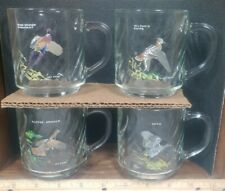 Rare Ned Smith Wild Game Birds - Arcoroc France Glass Coffee Mug Cup Set of 4 picture