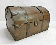 VINTAGE RARE HANDMADE RUSTIC IRON FITTED BIG SIZE HEAVY HALF ROUND WOODEN BOX picture