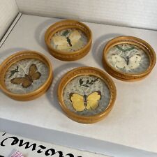 Vintage Pressed Butterfly Rattan Lace Natural Coasters Set 4 picture
