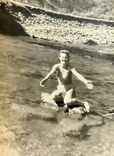 1950s Sea Beach Stones Naked Pretty Woman Bikini Vintage B&W Photo Portrait picture