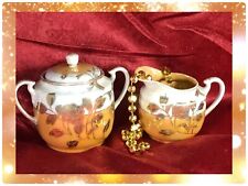 Hand Painted NIPPON Japanese Sugar & Creamer Set RARE GOLD FLOWERS 1950's picture