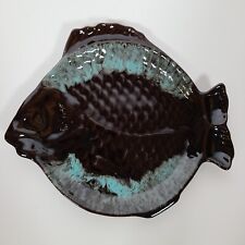 Decorative Ceramic Fish Plate Blue & Brown Glazed Ocean Fish Decor 11 × 9 picture