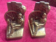 Set  Vintage PM Craftsman Brass (cowgirl or cowboy reading book  )  Bookends picture
