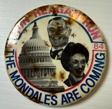 Vintage 1984 Run Reagan Run The Mondales Are Coming Presidential Pinback Button picture