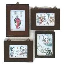 Four Vintage Chinese Hand Painted Figural Porcelain Plaques C1940 picture
