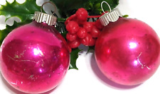 Pink SHINY BRITE Glass Christmas Ornament Balls Lot of 2 crackled paint picture