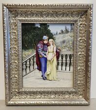 Antique 1894 ROMEO & JULIET Lovers Painting on Porcelain Plaque Ornate Frame picture