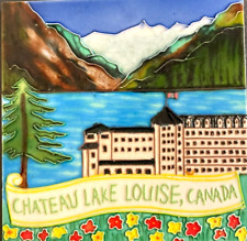 Vtg Handpainted Colorful  Ceramic Tile Chateau Lake Louise Canada Embossed 6