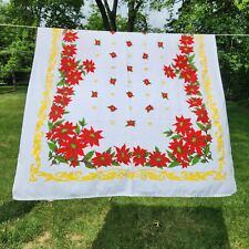 Vintage Tastemaker by Stevens Christmas Table Cloth Poinsettia Yellow Ribbon MCM picture