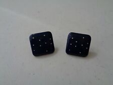 Vintage Blue With White Polka Dots Metal Clip Earrings D9 picture