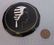 1920s French Art Deco Antonin Compact black celluloid handpainted flapper woman picture