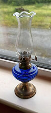 VINTAGE SMALL 25cm BLUE  GLASS OIL LAMP MADE IN HONG KONG picture