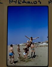 1964 KODACROME  SLIDE Tunisia Mahdia Beach Guys Building Pyramid Swimsuits picture